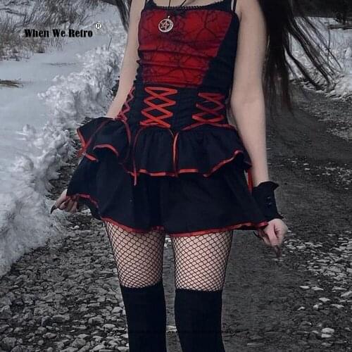 Goth Punk Red Bandage Skirt Streetwear Sexy High Waist Mini Skirts Harajuku Black Patchwork A Line Skirts Gothic Clothes VD2144