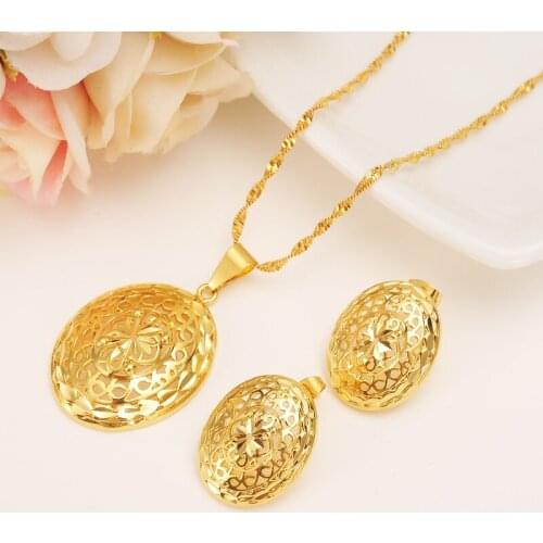 Fashion Cute Jewelry Gold Round ball girls bridajewelry set for Women Necklace Earrings Set Party Accessories Gift daily wear