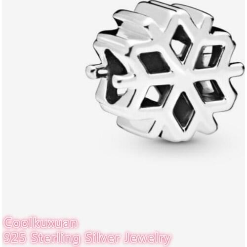 Winter 100% Original 925 Sterling Silver Polished Snowflake Charm beads Fits Brand bracelets Jewelry Making
