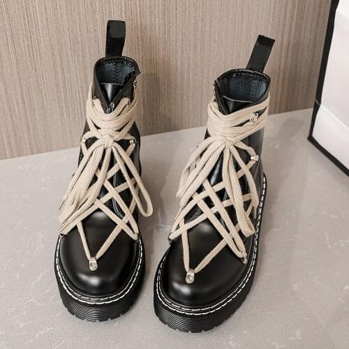 Winter shoes for women 2021 motorcycle boots womens Lace-up boots zipper black leather boots Womens ankle boots mujer