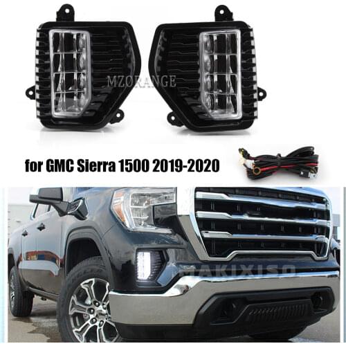 1 set LED DRL Fog Lights for GMC Sierra 1500 Denali Crew Cab Model 2019-2020 LED Front Bumper Fog Lamp Fog Light Driving Lamps