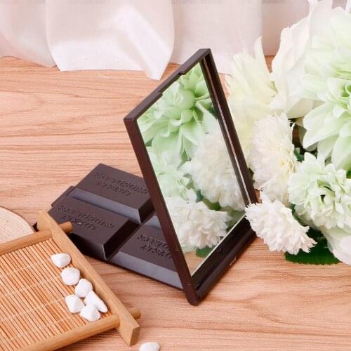 1 PC Cute Square Pocket Mirror Mini Foldable Chocolate Cookie Shaped Mirror Makeup Mirror Dark Coffee/Light Coffee