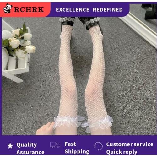 2021 Over Knee Black White Pink Sexy Suspender High Tube Silk Stocking Cute Transparent Lingerie KawaiiNet Stocking Pure Lovely