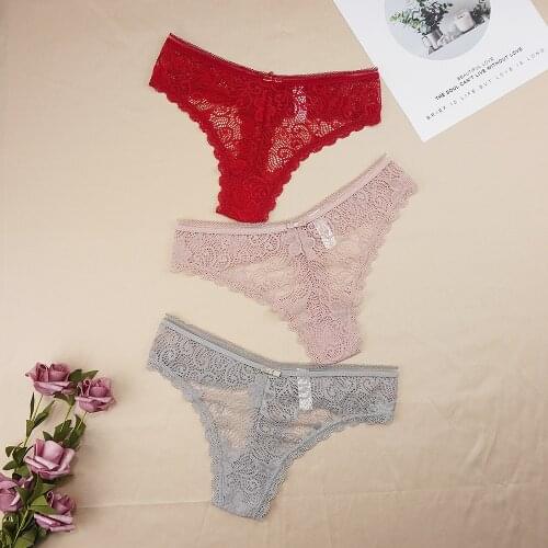 3 Pcs Lot Sexy G String for Ladies Lingerie Femme Women Underwear Panties Thong Solid Color Lace Hollow Perspective Charming