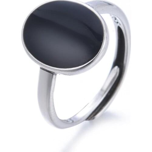 100% 925 Sterling Silver Fashion Round Black Ladies Finger Ring Wholesale Jewelry For Women Gift Open Rings Drop Shipping