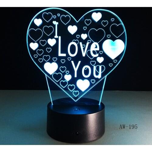 3D Led Night Light I Love U Usb Touch Remote Control 7 Colors Changable Glow In The Dark Toys Christmas Halloween Gift AW-195