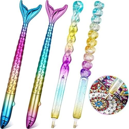 4Pcs Mermaid Point Diamond Painting Drill Pens Heart Spiral Nail Point Drill Pen 5D Diamond Painting Tool for Adult and Kids