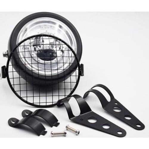 6.5" Retro Motorcycle Headlight Grill Side Mount Cover W/ Bracket Cafe Racer New