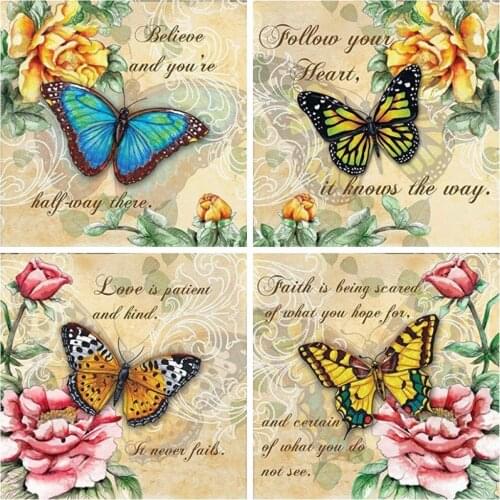 EverShine 5D Diamond Painting Butterfly Cross Stitch Kits Full Drill Diamond Embroidery Rose Mosaic Art Kits Animal Home Decor