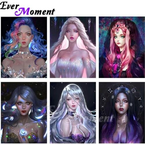 Ever Moment Diamond Painting Full Square Resin Drill Wall Decoration Beautiful Girl Paint By Diamond Embroidery Mosaic ASF2254