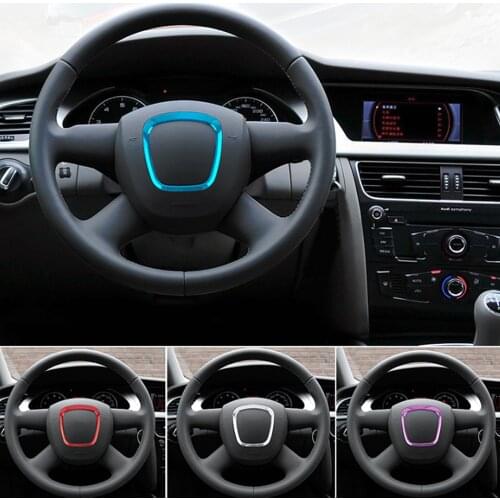 Aluminum Car steering wheel trim decorative center emblem frame sticker accessories for Audi A3 8P S3 A4 B6 B7 B8 A5 A6 C6 Q7 Q5
