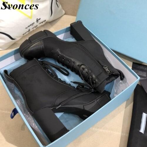 British Platform Ankle Boots 2020 Winter Shoes For Women Genuine Leather Chunky High Heel Booties Lace Up Martins Boot Big Size