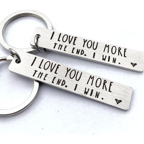 I LOVE YOU MORE THE END Letter Strip Keychain Key Ring Holder Lovers Gift Decor Men Women Couple Key Holder Trinket Gifts