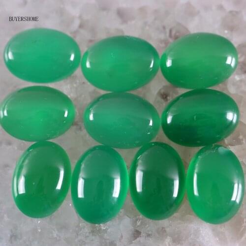 BUYERSHOME 10Pcs 13x18MM Natural Stone Green Onyx No Drilled Hole Oval Cabochon CAB Bead For DIY Jewelry Making Ring K1606