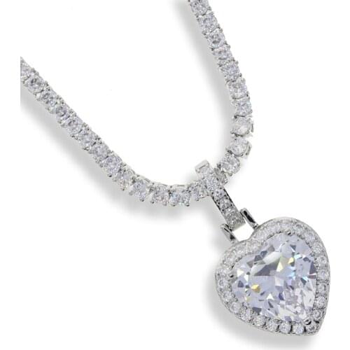 Classic Multi colorful pink blue white big heart cz stone paved 3mm tennis chain choker necklace for women lady wedding jewelry