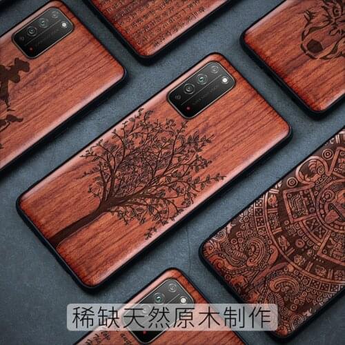 Carveit Real Wooden Cases Accessories For Mobile Phones Shockproof Huawei Honor X10 Soft-Edge Cover Luxury Shell Protective Hull