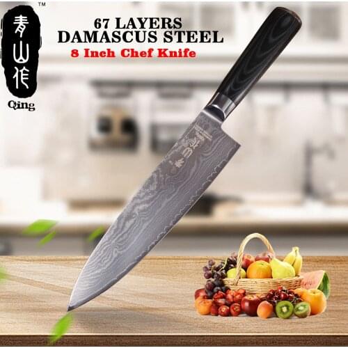 QING 8" Japanese Damascus Steel Knife Chef Knife VG10 Layers 67 Kitchen Knife Ultra Sharp Handmade Cooking Sushi Sashimi Style