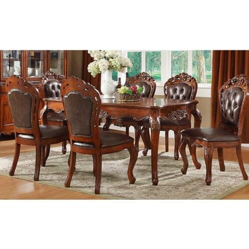 Wood dining table with real leather dining chair WA647