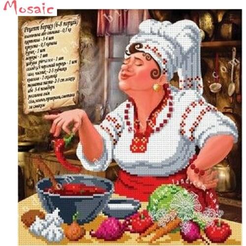 DIY 5D Resin Diamond Painting kitchen cartoon picture Diamond embroidery Woman Chef pattern Diamond Mosaic Craft Cross Stitch