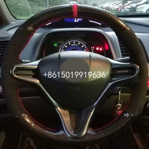 DIY Black Suede carbon fibre Car Steering Wheel Cover for Honda Old Civic 2004 2011 Civic 8 2006 2009