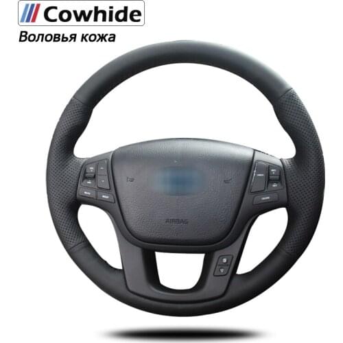 Black Genuine Leather Car Steering Wheel Cover for Kia Sorento 2009-2014