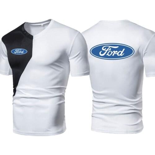 NEW 100% cotton Summer Casual men t-shirt high quality Ford car logo print round neck sleeve stitching color trend top