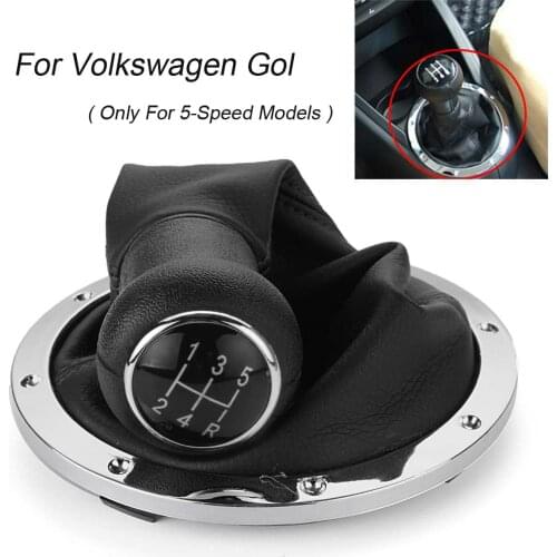 5-Speed PU Leather Shift Knob Gear Gaitor Boot Chrome Cover Black For VW For Golf New Gear Knob Head Stick Shift Car Replacement