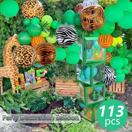 Latex Balloon Green Balloons Jungle Animal Palm Leaf Foil Balloons Safari Party Baloons Birthday Party Decorations Kids Balon