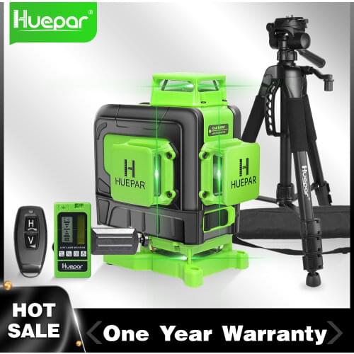 Huepar 4D 16 Lines Cross Line Laser Level Green Beam Lines Multifunction & Remote Control With Li-ion battery For Tiles Floor