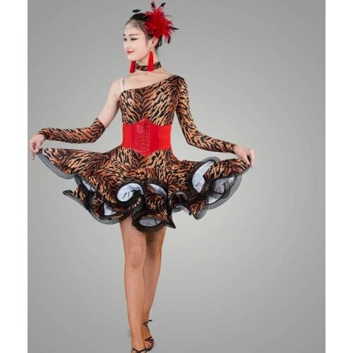 Leopard Adult Latin Dance Costume Women Latin Dance Competition Dress