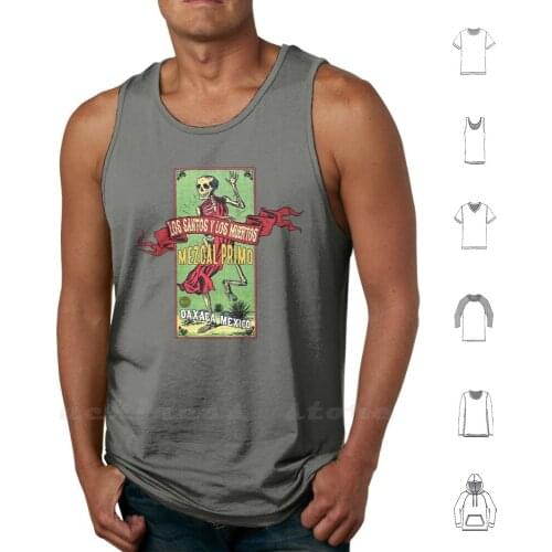 Mexican Vintage Mezcal Tank Tops Vest Sleeveless Vintage Bar Mexico Tequila Mezcal Skull Dia De Sugar Cantina Baja Candle