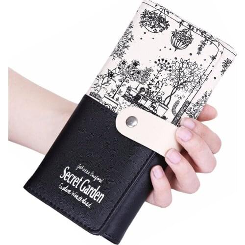 Fashion Women Purses Soft PU Leather Hasp Lady Handbags Secret Garden Woman Long Clutch Coin Purse Cards Holder Wallet Burse Bag