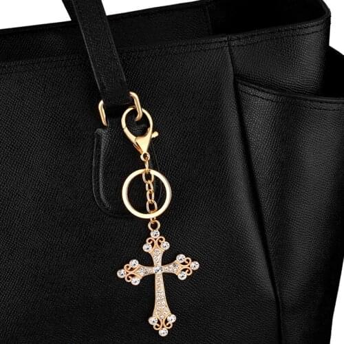 Big Cross Charms Keychains Accessories For Women Men Crystal Gold Filled Key Chain Rings Pendant Jewelry Accessories Gift kcha01