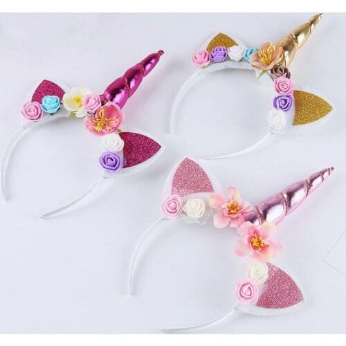 2021 Brand New Hot Fashion Magical Unicorn Horn Floral Head Party Kid Headband Fancy Dress Decorative Gifts детские вещи