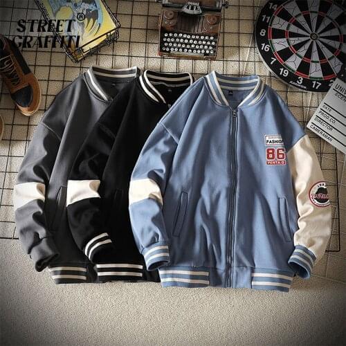 2021 New Mens Casual Sweatshirts Jacket Harajuku Vintage Hip Hop Creativity Streetwear Male Bomber Embroidery Cotton Men Jacket