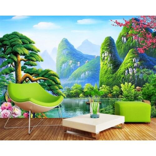 Beibehang Custom wallpaper Chinese landscape painting green landscape mural home decoration living room bedroom 3d wallpaper
