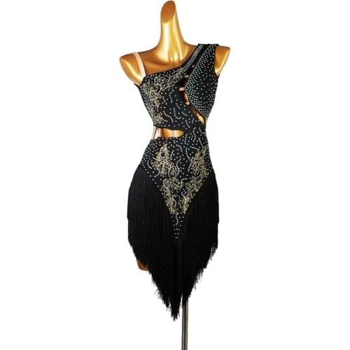 Latin Dance Practice Clothes Diamond Fringed Dress Female Adult Children High-end Performance Competition Clothing
