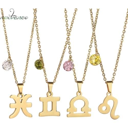 Nextvance Constellation Stainless Steel Rhinestones Pendant Necklace Libra Zircon Scorpio Necklaces for Women Men Gift Bijoux