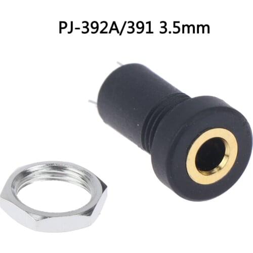 PJ-392A 3.5Mm Audio Jack Socket 3 Pole Black Stereo Solder Panel Mount Gold With Nuts