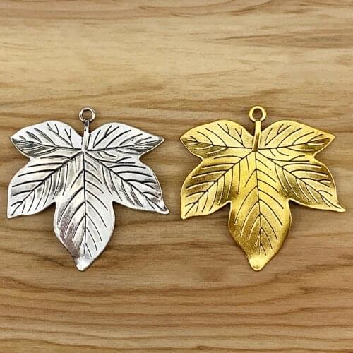 5 Pieces Large Maple Leaf Antique Gold/Silver Color Charms Pendants for Necklace Jewellery Making 59x58mm