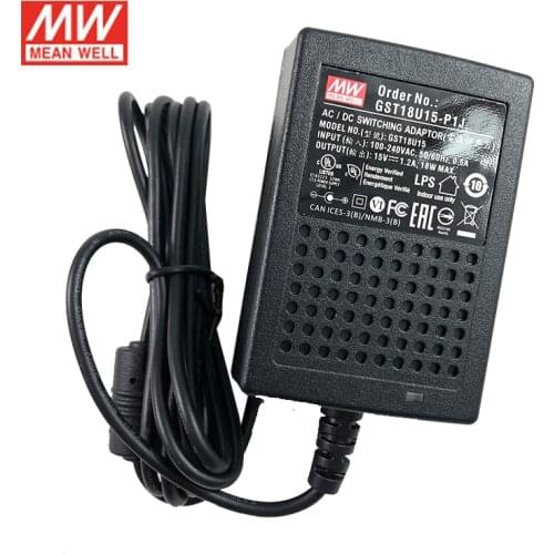 Meanwell GST18U15-P1J Industrial Wall-Mounted Adapter 15V 1.2A 18W Level VI MEAN WELL Adaptor Switching Power Supply DC 2.1*5.5
