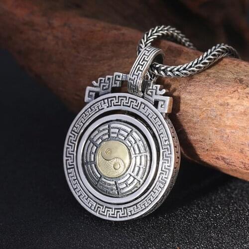 Direct Batch 925 Sterling Silver Six-word Mantra Rotating Pendant Mens Personality Necklace Thai Silver Vintage Pendant Pendant