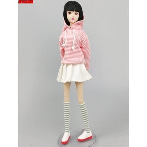 Pink Striped Hoodies Coat Sweatshirt Pleated Skirts Suit Clothes for Barbie Doll Outfits for 1/6 BJD Dolls Accessories DIY