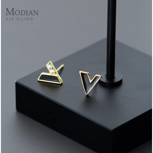 Modian Radiant Zircon Letter V-Shape Asymmetry Sterling Sliver 925 Stud Earring for Women Fashion Ear Pin Fine Jewelry 2020 New