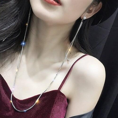 ARLIE Elegant Tassel Rhinestone Earrings for Women Bijoux Exquisite Pearl Silver Color Long Chain Fashion Earrings Party Jewelry