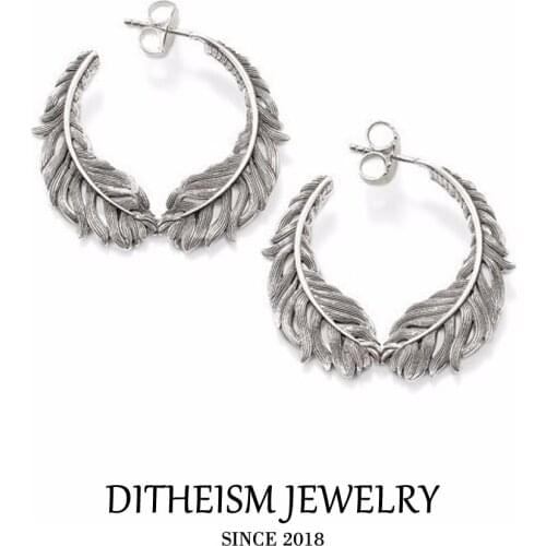 Feathers Hoop Earrings, 2018 New Ethnic Fashion Jewelry Feather 925 Sterling Silver Gift For Women
