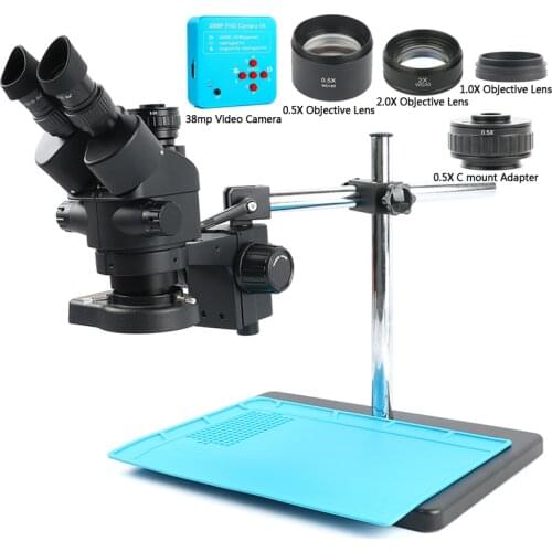 3.5-90X Continuous Zoom Simul-Focal Trinocular Stereo Microscope 38MP Microscope Camera 144 Light Phone Motherboard Repair Tools