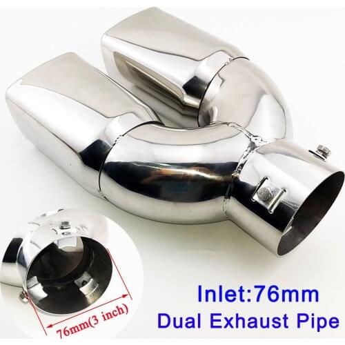 Stainless Steel Rear Exhaust Muffler Tailpipe Universal 3 Inch 76mm Caliber Inlet Dual Outlet Tail End Pipe Tip Cover Part