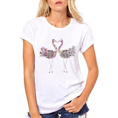 Flamingo Print Casual Summer Short Sleeve TShirts Animal Cartoon Print Female T-Shirt Cute O-neck Top Te for Girls T Shirt Women