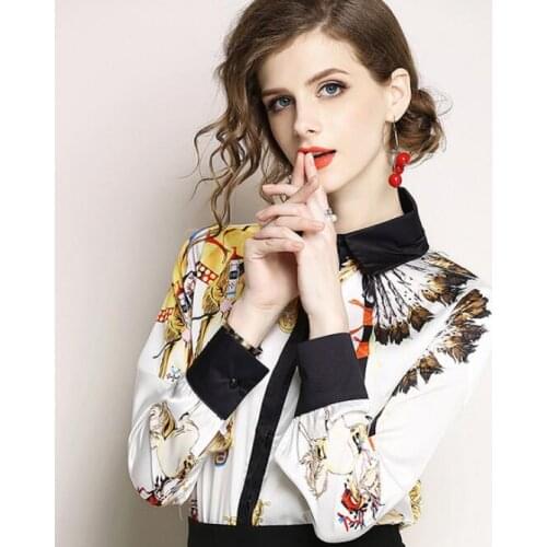 Spring summer womens long sleeve vintage print shirt female european fashion casual loose chic shirt blouse TB930